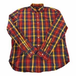 J. Crew Vibrant Red Yellow Navy Plaid Buttondown Shirt